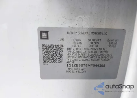 2021 Chevrolet Malibu Fwd Ls from USA, damaged, VIN 1G1ZB5ST6MF044358